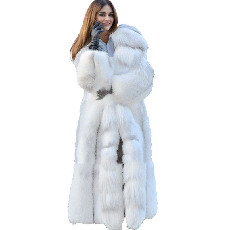 Manteau Long Luxe en Fausse Fourrure Blanche