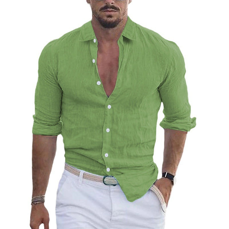 Chemise légère été homme coton/lin – Look chic décontracté | Manches longues