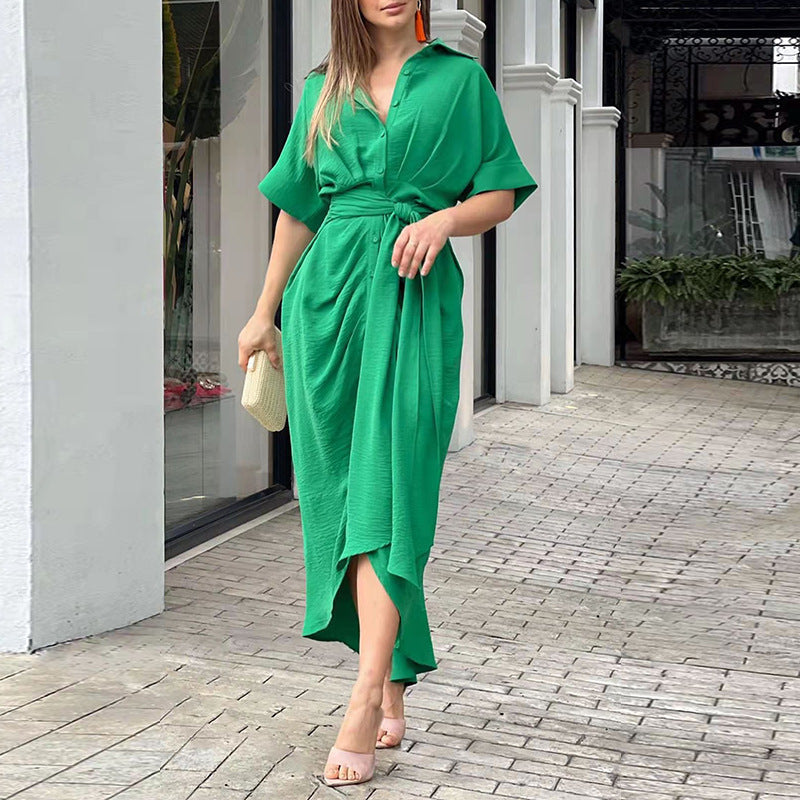 Robe Chemise Drapée Ceinturée