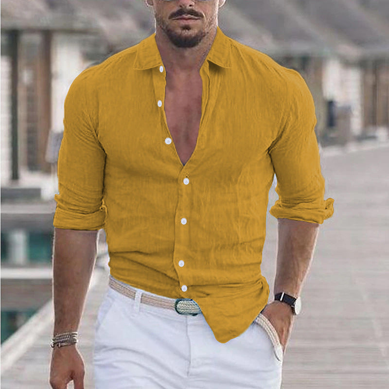 Chemise légère été homme coton/lin – Look chic décontracté | Manches longues