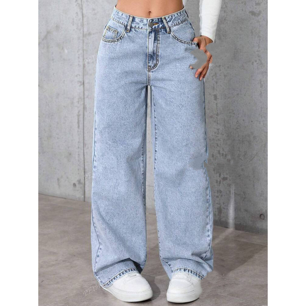 Jean large femme taille haute – coupe wide leg vintage 90s, denim bleu clair