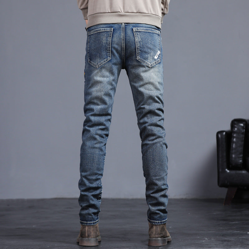Jean slim homme brut effet usé avec patch brodé – Look street & urbain