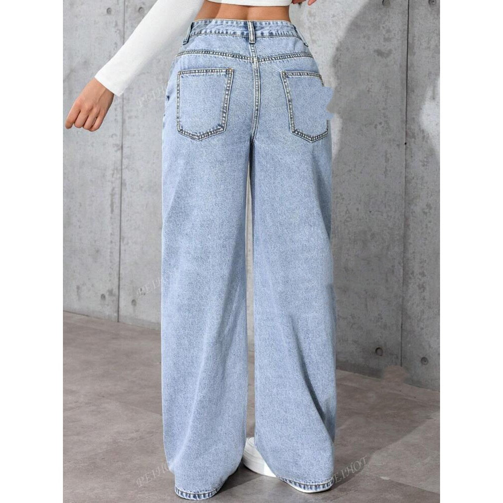 Jean large femme taille haute – coupe wide leg vintage 90s, denim bleu clair