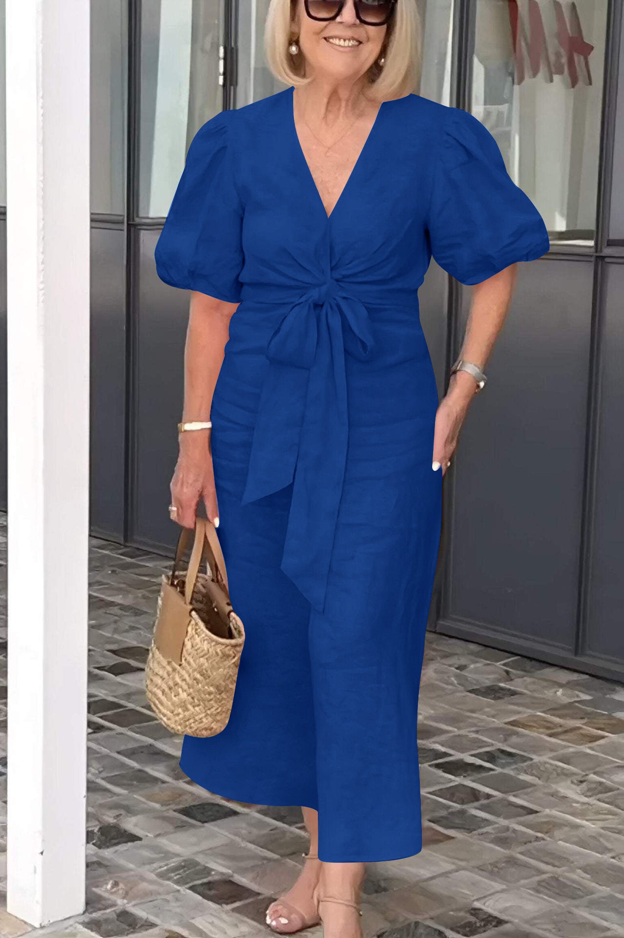 Robe Élégance Bohème – Nœud Frontal & Manches Bouffantes