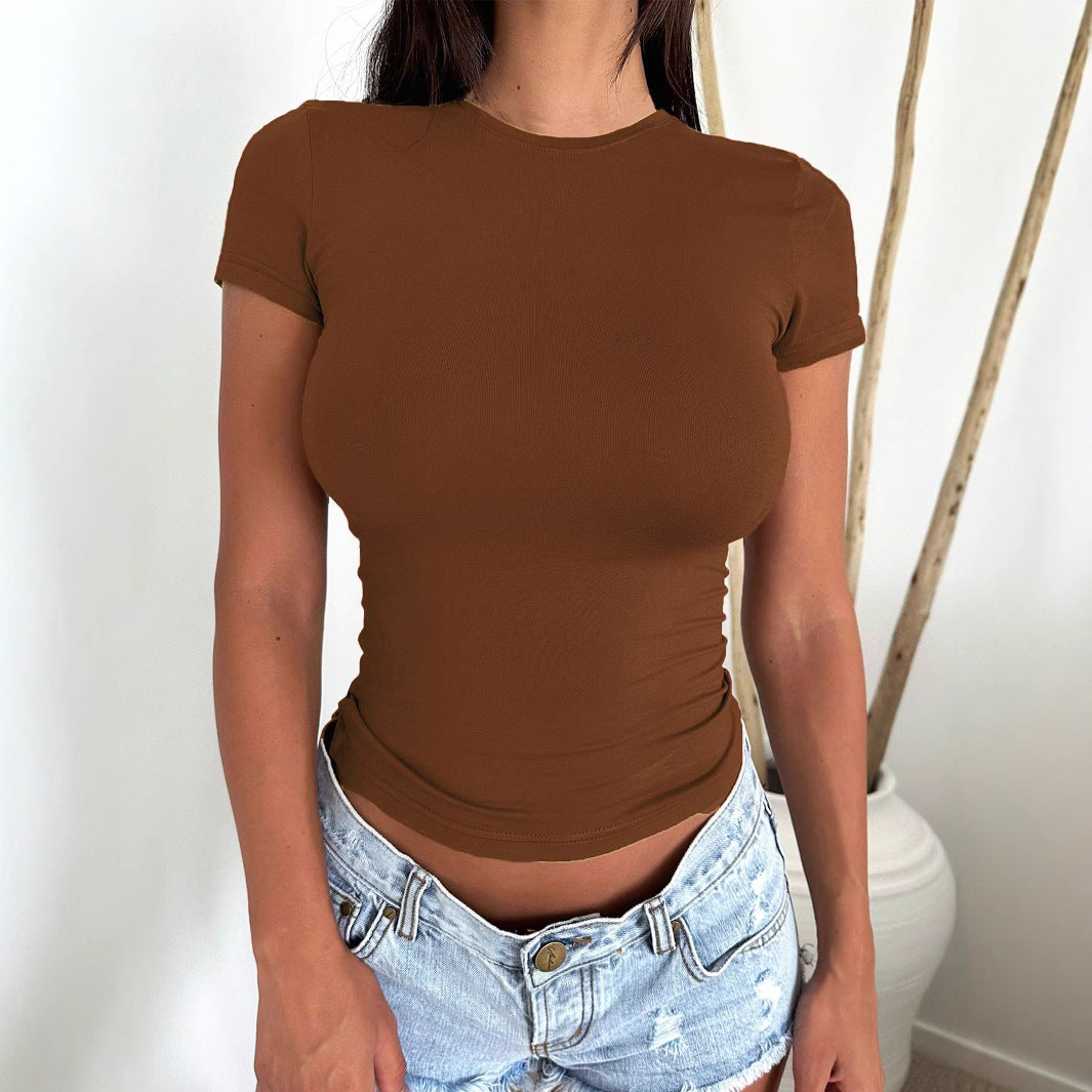 T-shirt moulant femme – Col rond manches courtes | Basique sexy & tendance