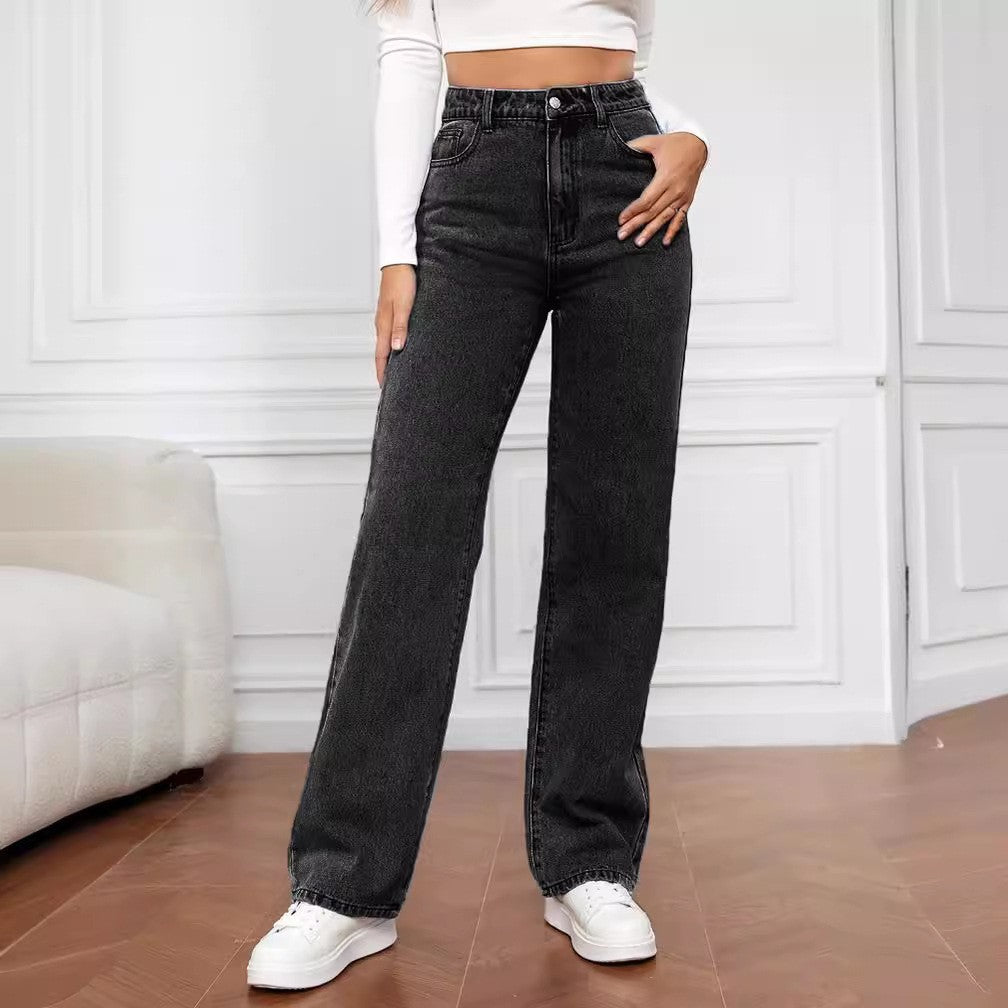 Jean Taille Haute Coupe Droite – Confort & Style Intemporel