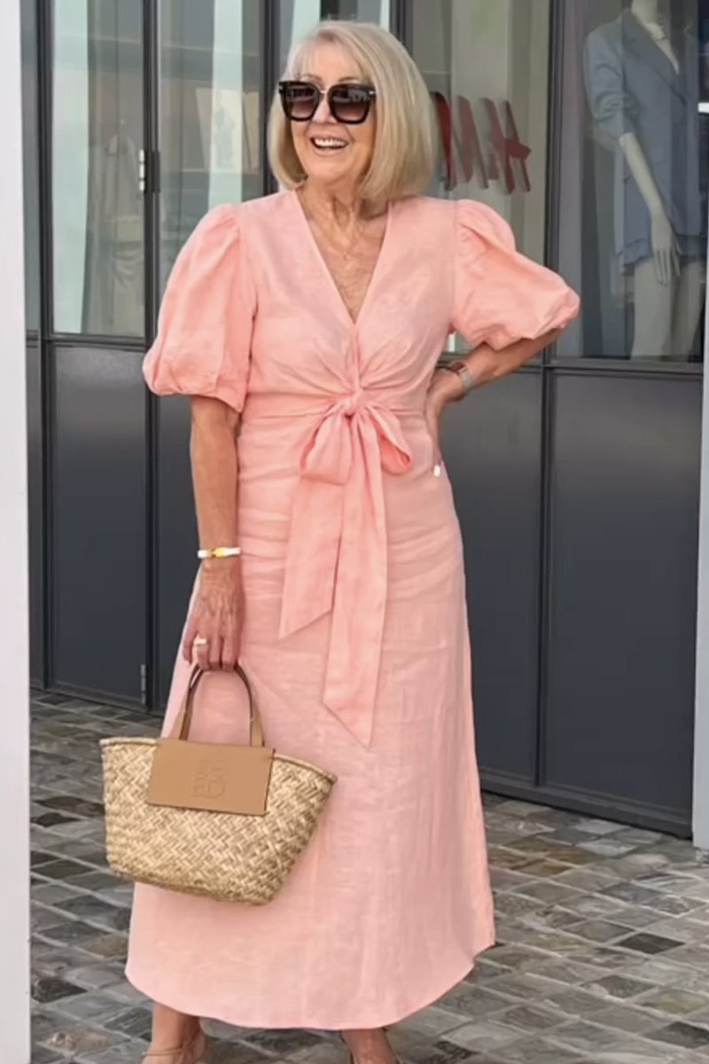 Robe Élégance Bohème – Nœud Frontal & Manches Bouffantes