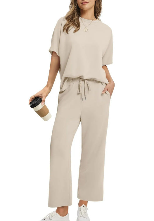 Ensemble Femme Décontracté 2 Pièces – T-Shirt + Pantalon Large avec Cordon