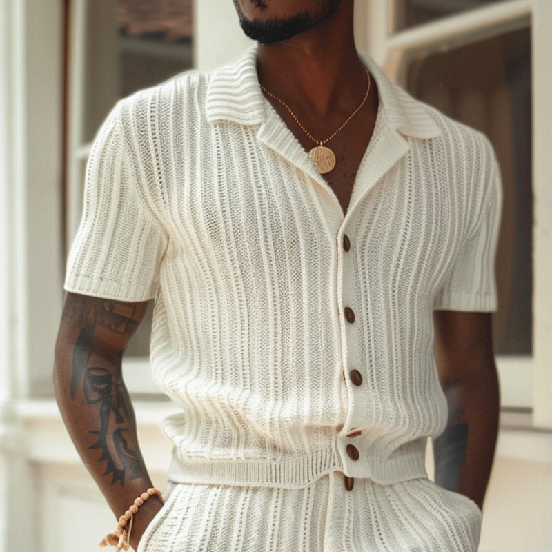 Ensemble été homme côtelé – Chemise & Short | Style décontracté chic