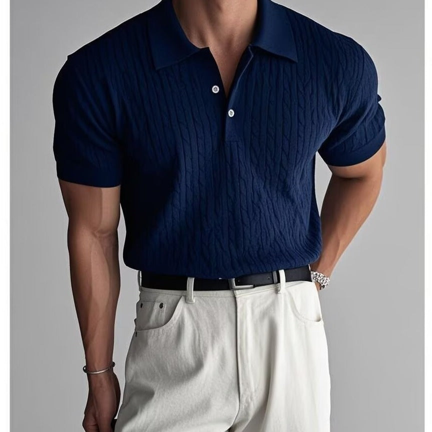Polo en maille torsadée blanc – Élégance masculine