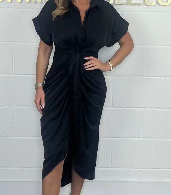 ROBE CHEMISE MIDI DRAPÉE – CEINTURE NOUÉE