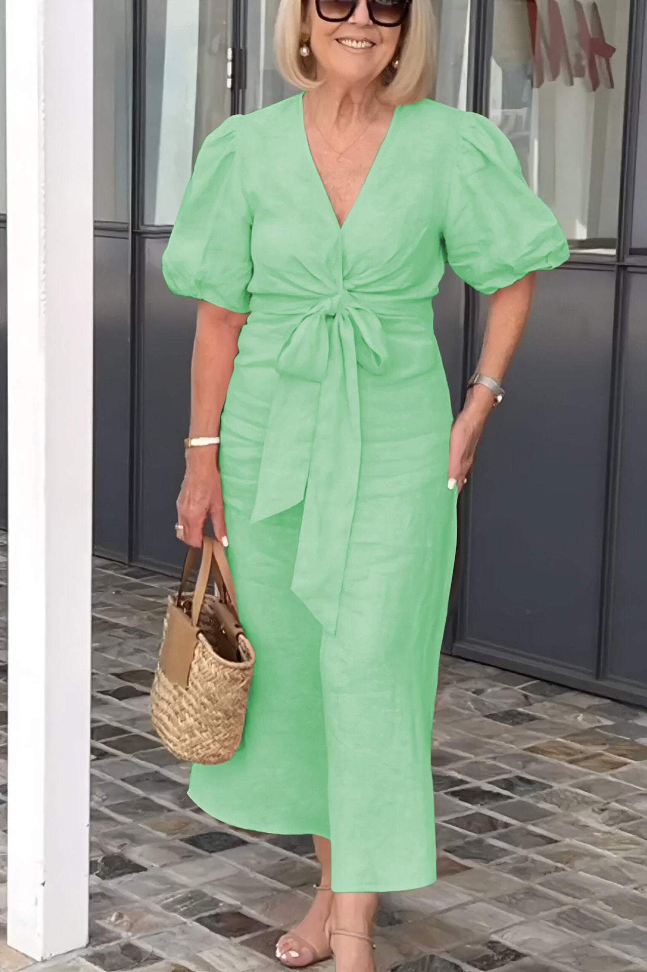 Robe Élégance Bohème – Nœud Frontal & Manches Bouffantes