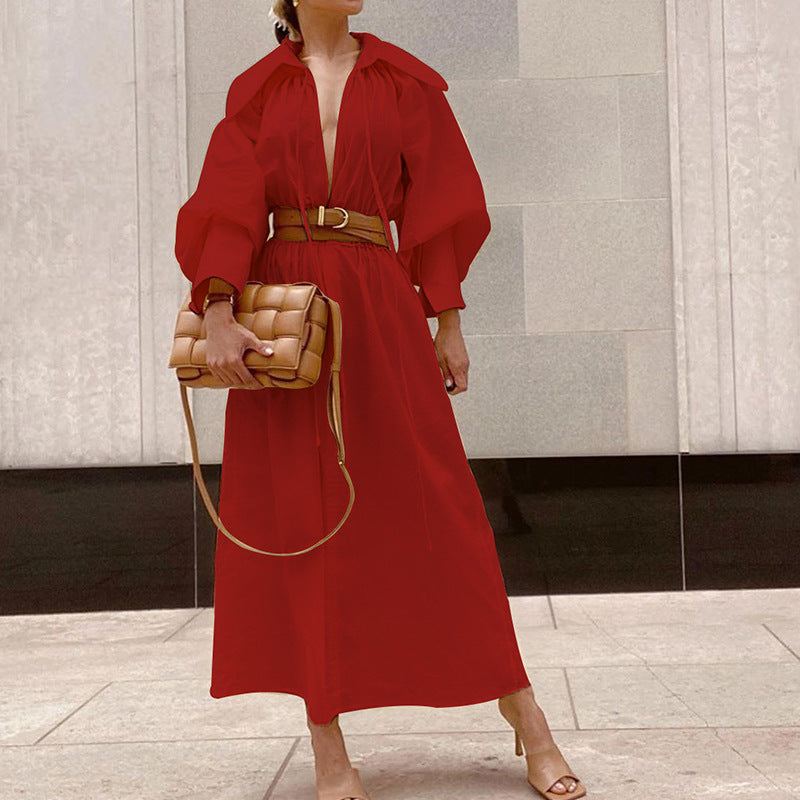 ROBE LONGUE MANCHES BALLOON AVEC CEINTURE – CHIC & STRUCTURÉE