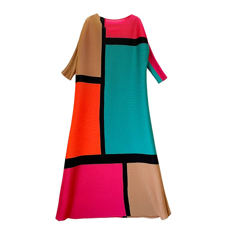 Robe Longue Femme Color Block – Élégance Audacieuse et Ultra-Confort