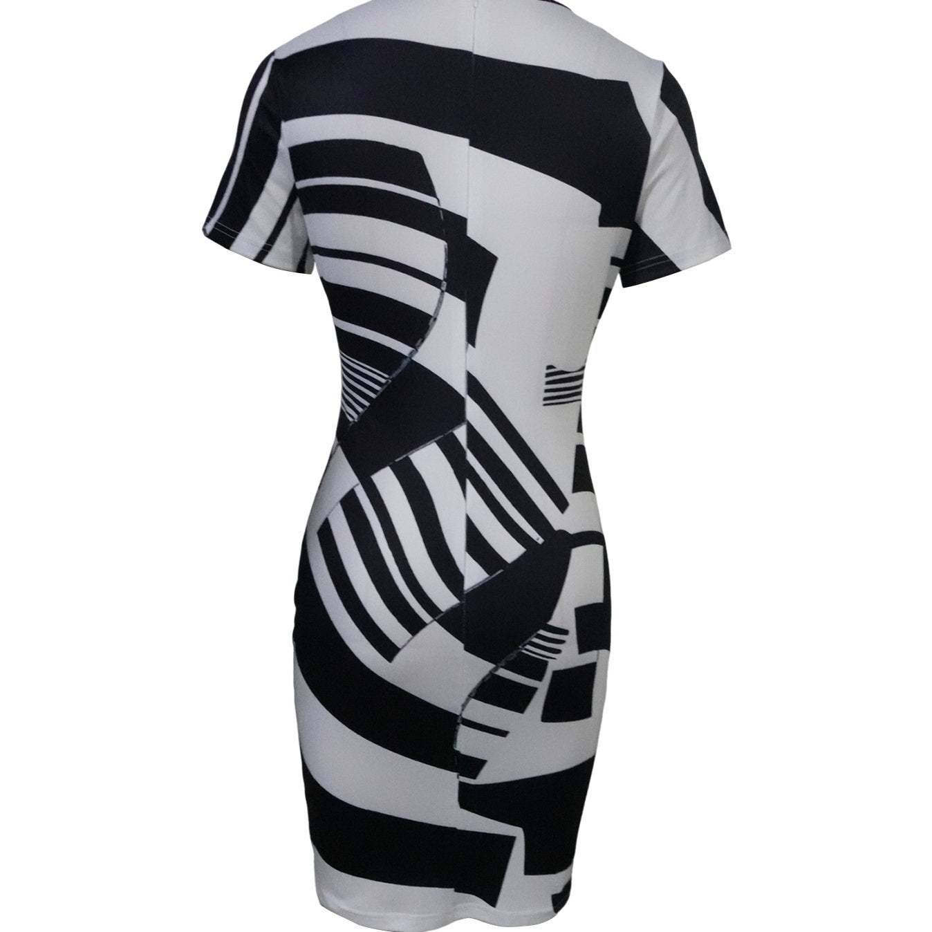 Robe moulante géométrique – Col rond & manches courtes | Silhouette sculptée & look chic 2025