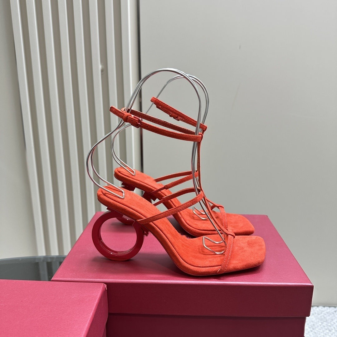 Sandales à Talon Orange avec Design Original