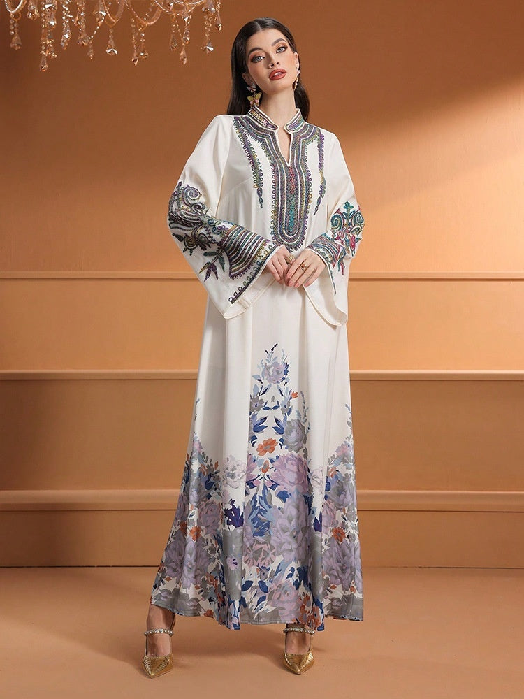 Robe Élégante Dubai – Applique Florale & Style Chic