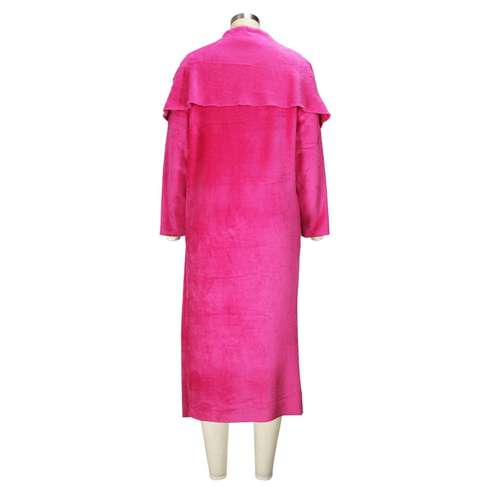 Ensemble femme robe pull + manteau long laine bouclée – Jaune soleil