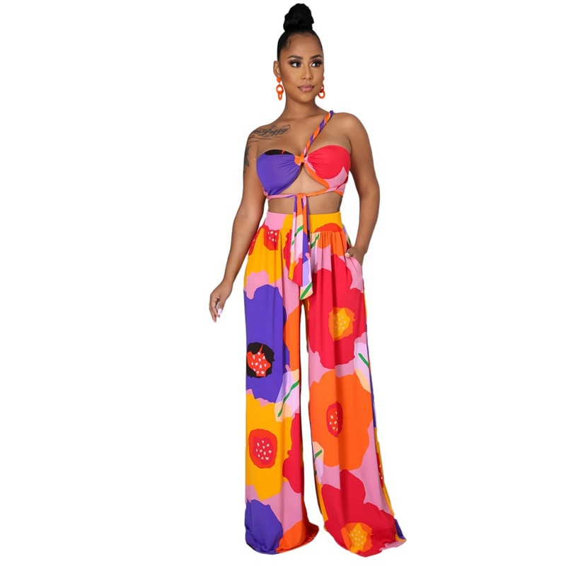 Ensemble Bustier & Pantalon Fluide “Flower Vibe” – Style Vacances Luxe & Chic