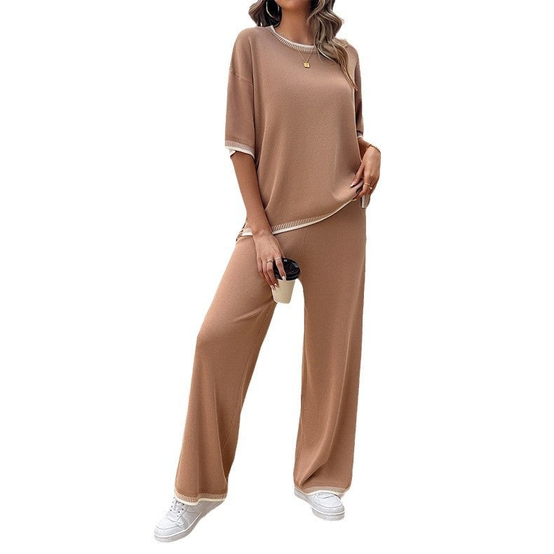 Ensemble Décontracté Femme 2 Pièces – Haut Manche Courte + Pantalon Large