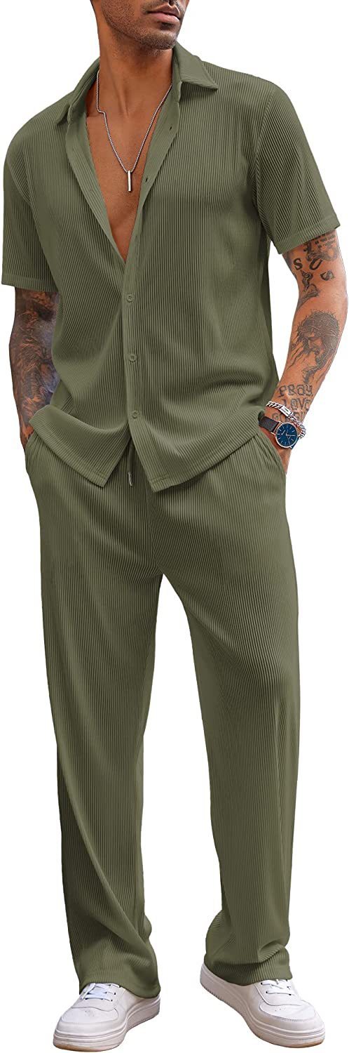 Ensemble Homme 2 Pièces – Chemise Oversize & Pantalon Plissé – Look Tendance Décontracté