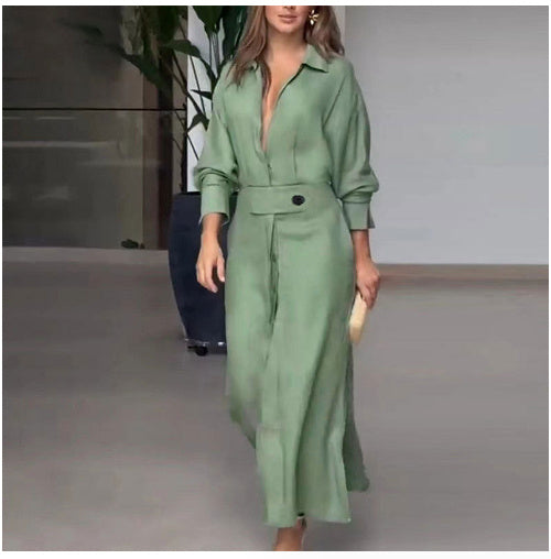 Robe Chemise Longue Élégante avec Ceinture