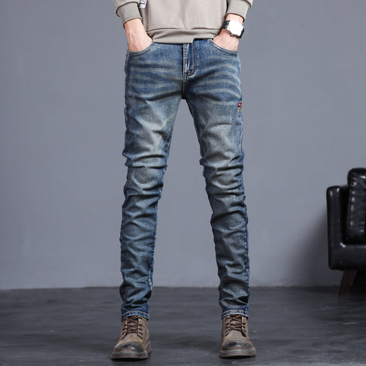 Jean slim homme brut effet usé avec patch brodé – Look street & urbain