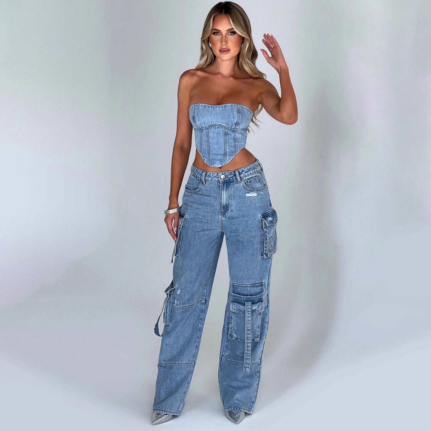 Ensemble Bustier & Jean Cargo – Total Look Denim Audacieux