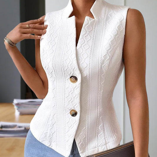 Gilet Femme Sans Manches Élégant – Chic à Boutons, Coupe Cintrée