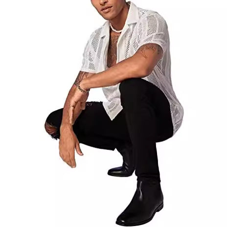 Chemise Homme Décontractée Transparente | Look Estival Chic | Manches Courtes | Style Vacances Tendance
