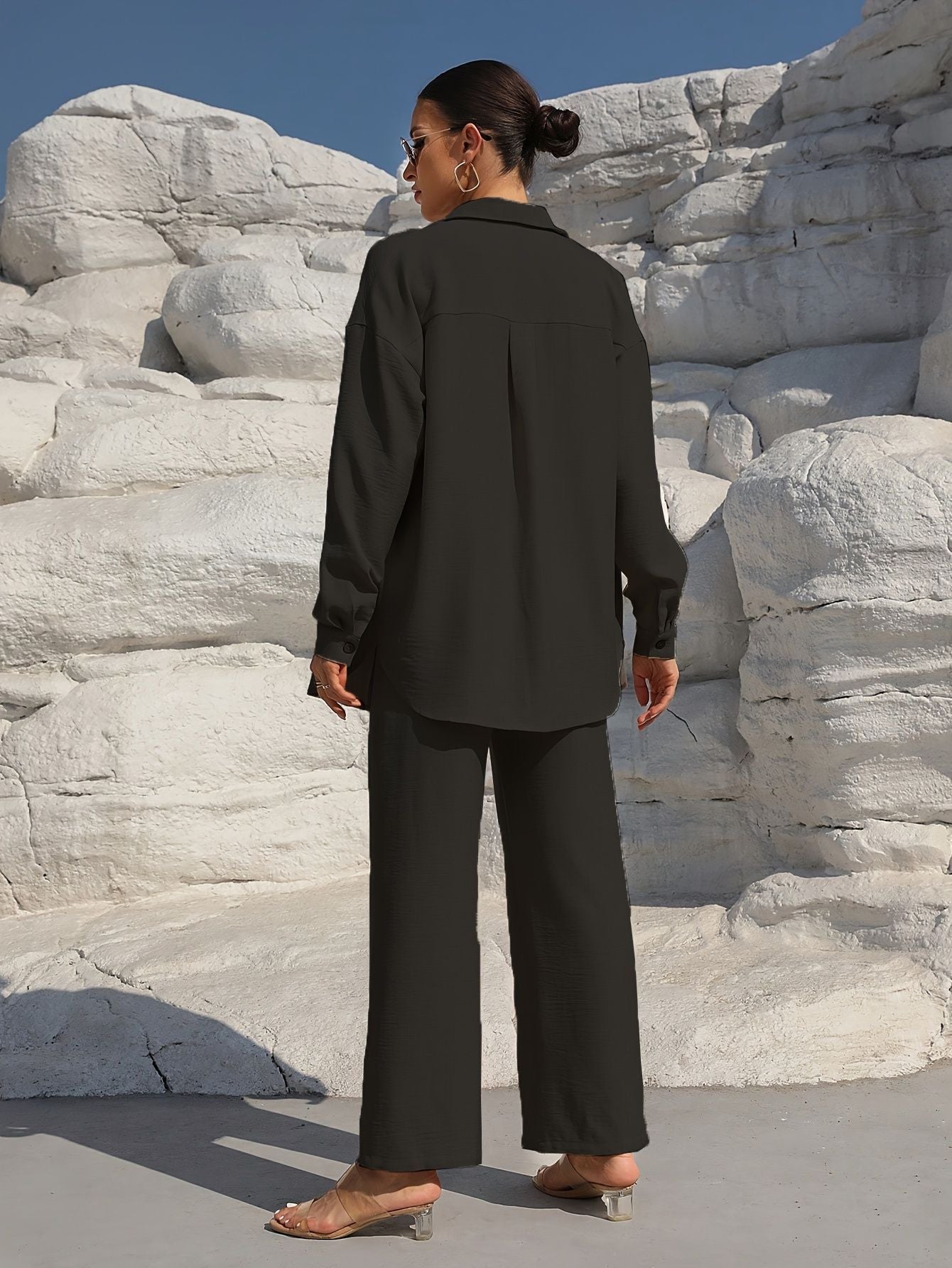 Ensemble Femme Chic – Veste Longue & Pantalon Large Taille Haute | Look Décontracté et Élégant Été 2025