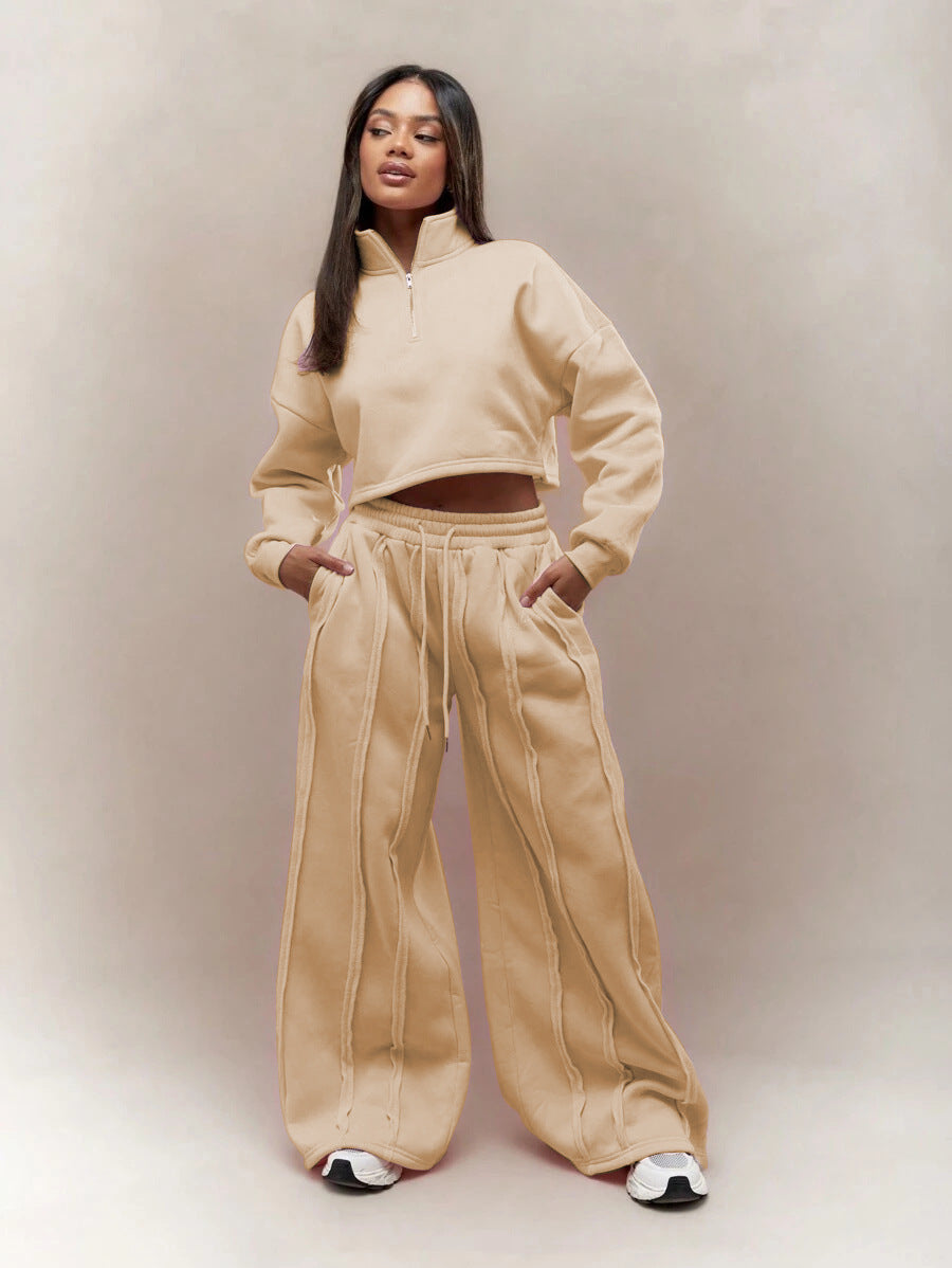 Ensemble Femme 2 Pièces – Sweat Crop & Pantalon Large Casual Chic