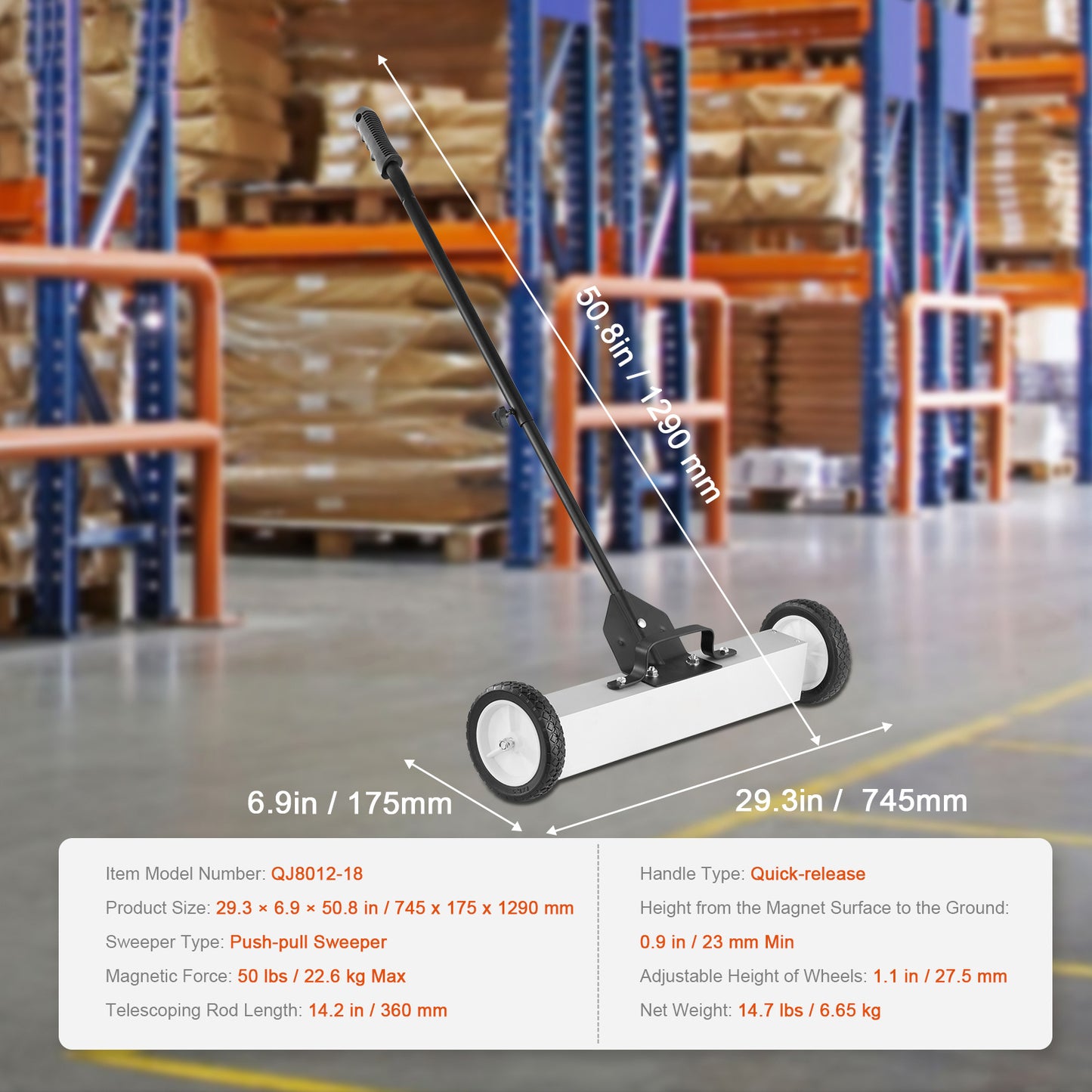 Balai Magnétique Professionnel VEVOR 50 lbs – Ramassage Facile de Métaux & Débris