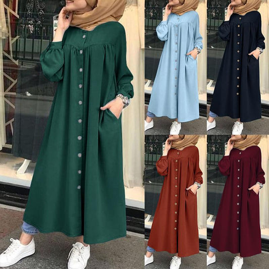Robe Longue Modeste "Boutons Élégance" – Confort & Style au Quotidien