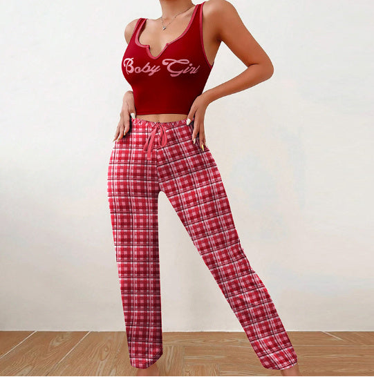 Ensemble Crop Top + Pantalon à Carreaux – Style "Baby Girl"