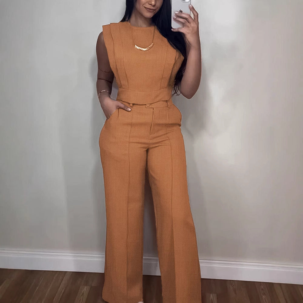 Ensemble crop top & pantalon fluide vert sauge – confort élégant automne‑hiver 2025