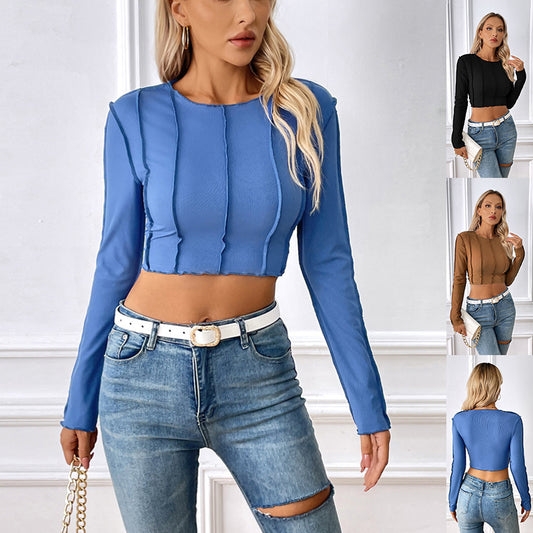 Crop Top Manches Longues Couture Apparente – Style Y2K Sexy & Tendance