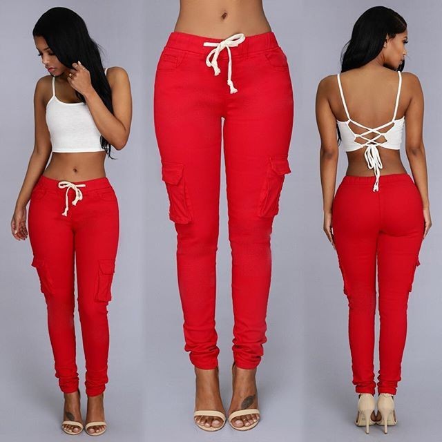 Pantalon Cargo Femme – Coupe Skinny & Taille Élastique