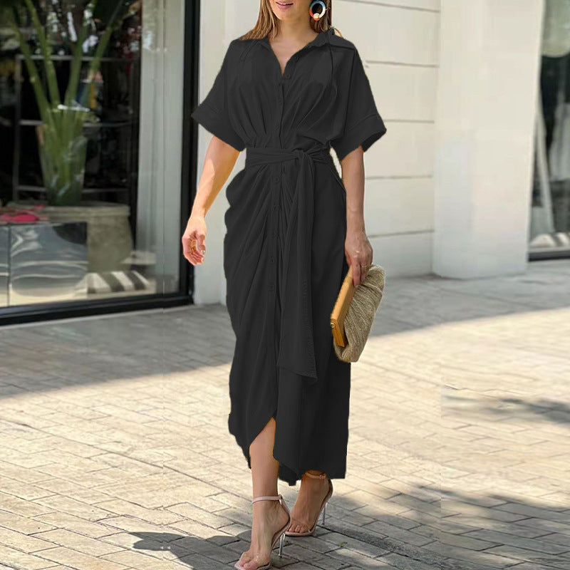 Robe Chemise Drapée Ceinturée