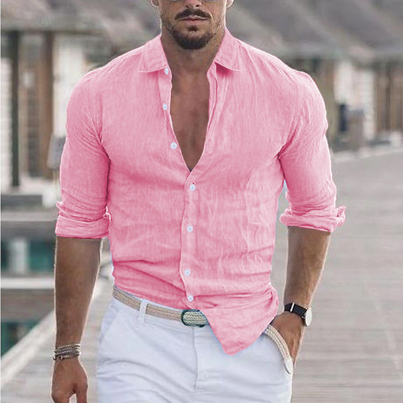 Chemise légère été homme coton/lin – Look chic décontracté | Manches longues