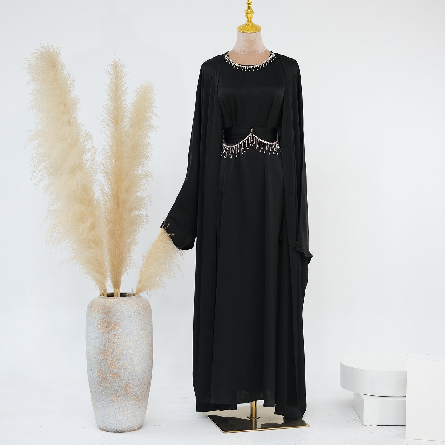 Ensemble Élégant Deux Pièces Femme – Style Turc Dubaï avec Chaîne Cristal