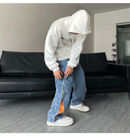 Jean Streetwear Homme Patchwork Couture Contrastée