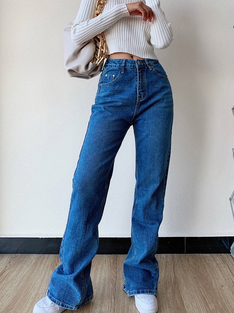 Jean Taille Haute Loose Fit – Coupe Droite Élégante