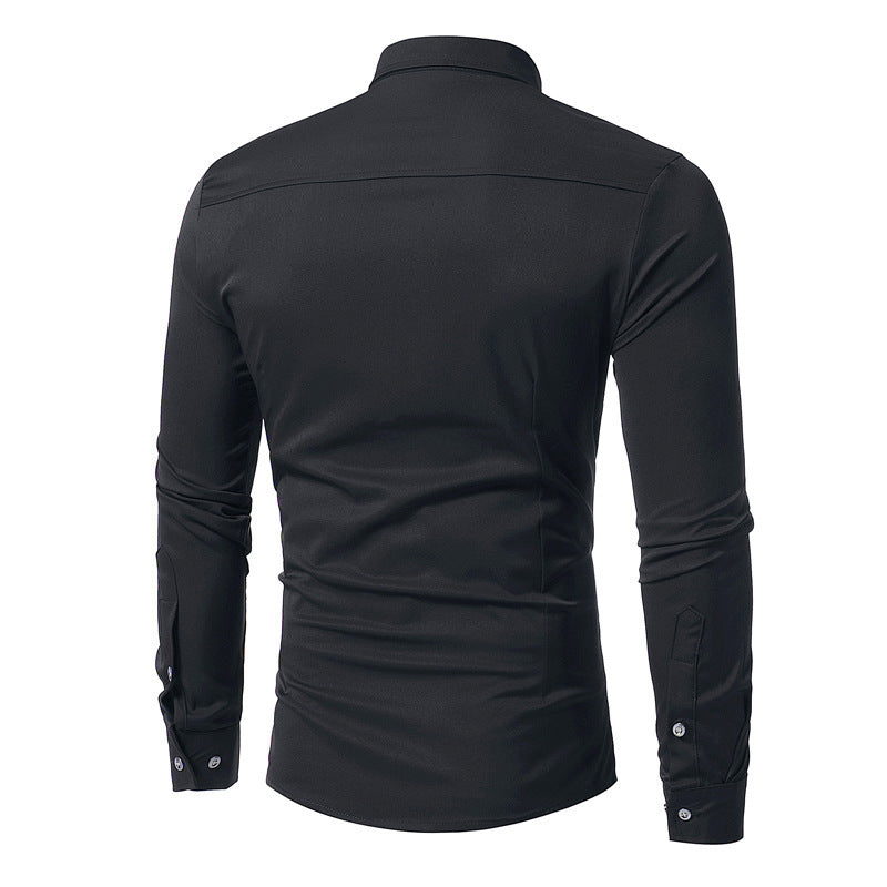 Chemise Homme Élégante Noire – Col Classique & Plis Raffinés