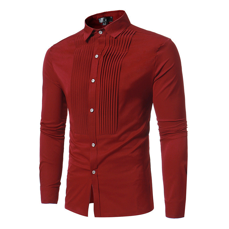 Chemise Homme Élégante Noire – Col Classique & Plis Raffinés