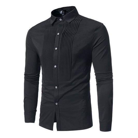 Chemise Homme Élégante Noire – Col Classique & Plis Raffinés