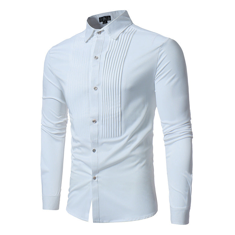 Chemise Homme Élégante Noire – Col Classique & Plis Raffinés