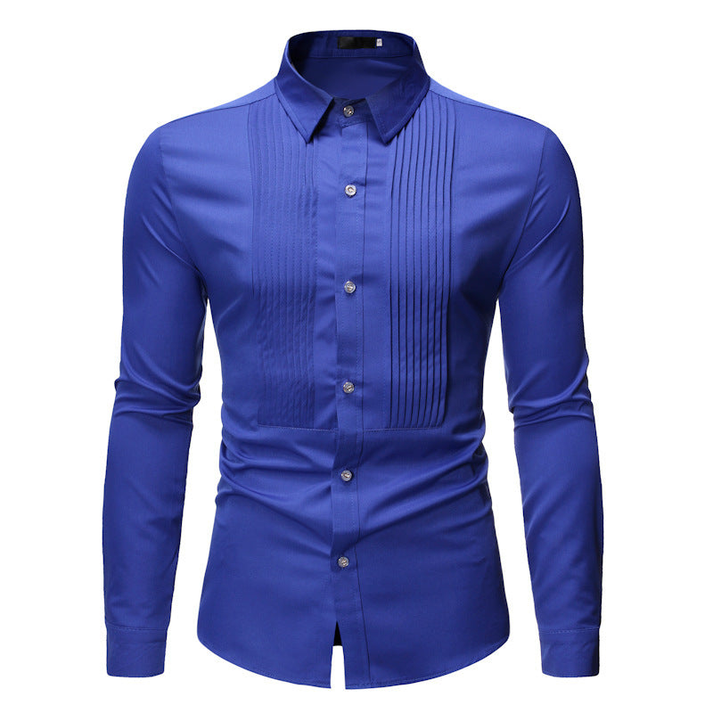 Chemise Homme Élégante Noire – Col Classique & Plis Raffinés