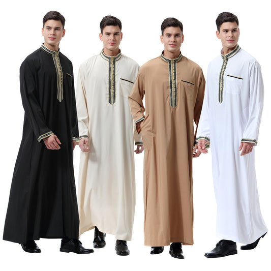 Djellaba homme brodée, coupe droite classique, 4 couleurs disponibles