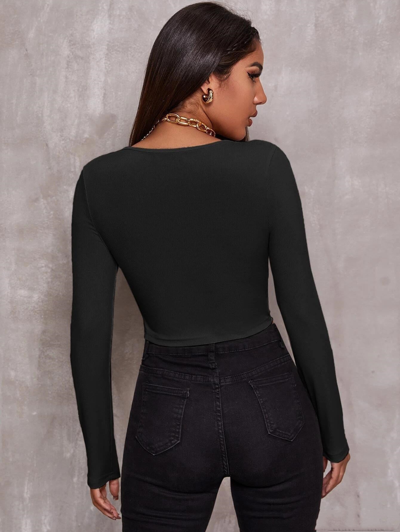 Top Court Zippé à Manches Longues – Style Urbain & Glam